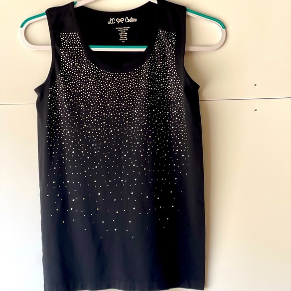 LC & Couture Women's Black Rhinestone Glitter Blouse Stretch Tank Top, Sz M/L - Picture 4 of 10